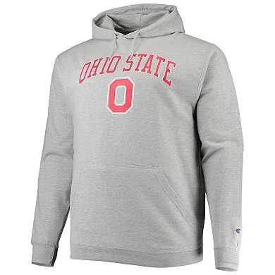 Men's Champion Heather Gray Ohio State Buckeyes Big & Tall Arch Over Logo Powerblend Pullover Hoodie