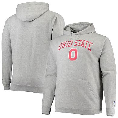 Men's Champion Heather Gray Ohio State Buckeyes Big & Tall Arch Over Logo Powerblend Pullover Hoodie