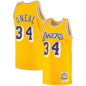 Men's Mitchell & Ness Shaquille O'Neal Gold Los Angeles Lakers 1996/97 Hardwood Classics Authentic Jersey