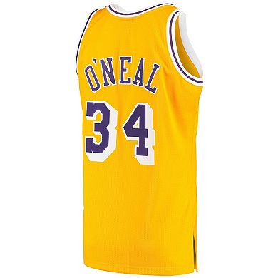 Men's Mitchell & Ness Shaquille O'Neal Gold Los Angeles Lakers 1996/97 Hardwood Classics Authentic Jersey
