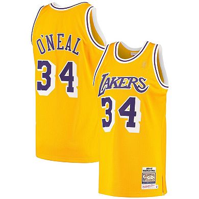 Men's Mitchell & Ness Shaquille O'Neal Gold Los Angeles Lakers 1996/97 Hardwood Classics Authentic Jersey