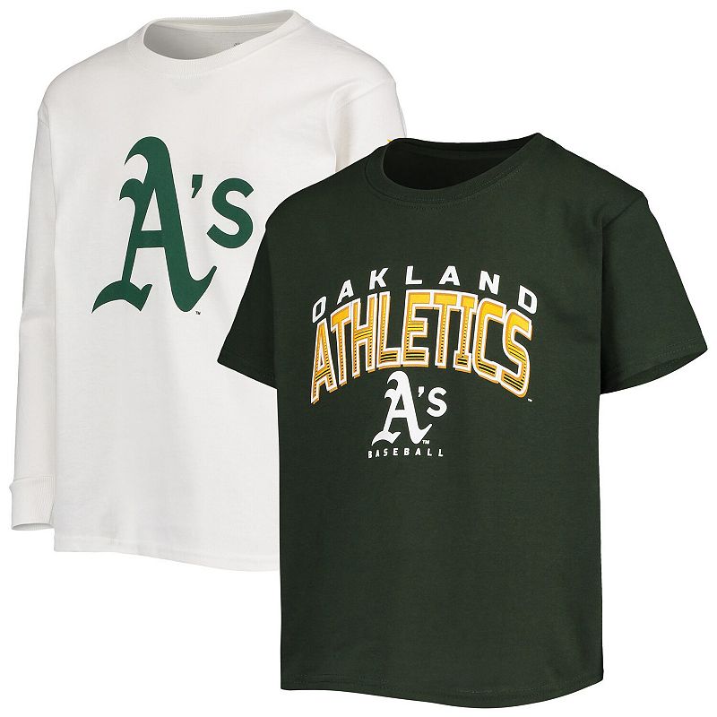 Youth Stitches Green/White Oakland Athletics Team T-Shirt Combo Set, Boys,