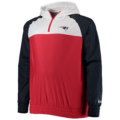 Men's New Era Red/Navy New England Patriots Big & Tall League Raglan Quarter-Zip Hoodie