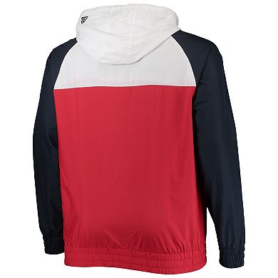 Men's New Era Red/Navy New England Patriots Big & Tall League Raglan Quarter-Zip Hoodie