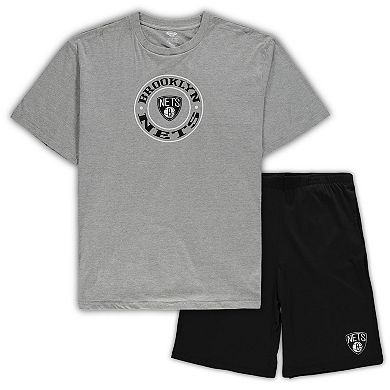 Men's Concepts Sport Heathered Gray/Black Brooklyn Nets Big & Tall T-Shirt & Shorts Sleep Set