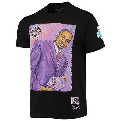 Men's Mitchell & Ness Vince Carter Black Toronto Raptors Hardwood Classics Draft Day Colorwash T-Shirt