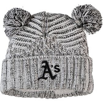 Women's New Era Gray Oakland Athletics Dual Cuffed Knit Hat with Poms