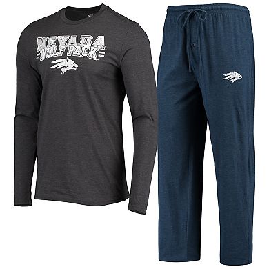 Men's Concepts Sport Navy/Heathered Charcoal Nevada Wolf Pack Meter Long Sleeve T-Shirt & Pants Sleep Set