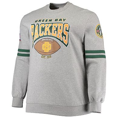 Men's Mitchell & Ness Heathered Gray Green Bay Packers Big & Tall Allover Print Pullover Sweatshirt