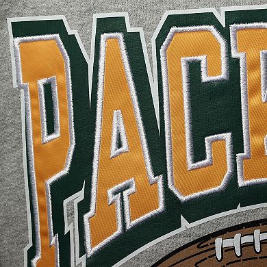 Men's Mitchell & Ness Heathered Gray Green Bay Packers Big & Tall Allover Print Pullover Sweatshirt