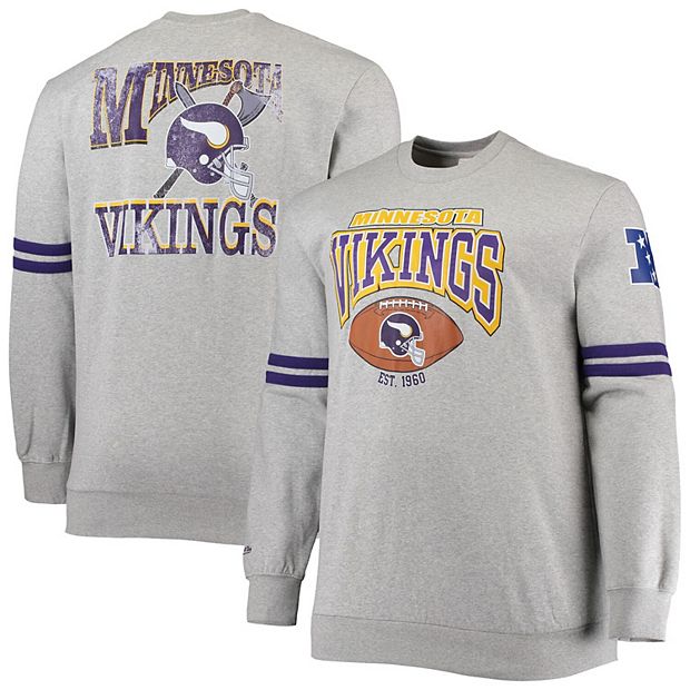 Men's Mitchell & Ness Heathered Gray Minnesota Vikings Big & Tall Allover  Print Pullover Sweatshirt