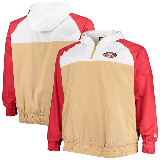 Men's New Era Gold/Scarlet San Francisco 49ers Big & Tall League Raglan  Quarter-Zip Hoodie