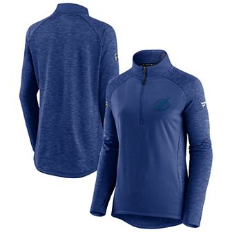 Women's Fanatics Branded Blue/Heathered Blue Tampa Bay Lightning Logo Authentic Pro Travel & Training Raglan Quarter-Zip Jacket