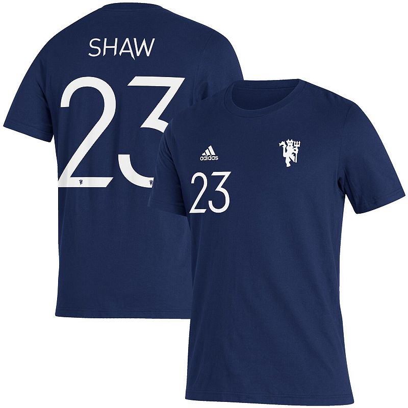 Mens adidas Luke Shaw Navy Manchester United Name & Number Amplifier T-Shi
