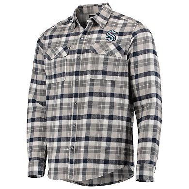 Men's Antigua Deep Sea Blue/Gray Seattle Kraken Ease Plaid Button-Up Long Sleeve Shirt