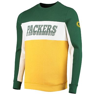 Men's Junk Food Green/Gold Green Bay Packers Color Block Pullover Sweatshirt