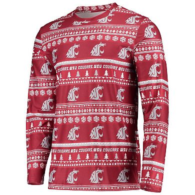 Men's Concepts Sport Crimson Washington State Cougars Ugly Sweater Long Sleeve T-Shirt and Pants Sleep Set