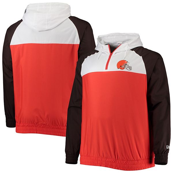 Men's New Era Orange/Brown Cleveland Browns Big & Tall League Raglan Quarter -Zip Hoodie