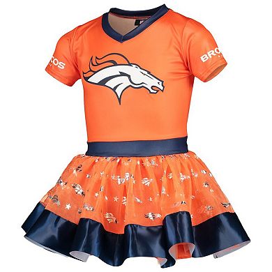 Girls Youth Orange Denver Broncos Tutu Tailgate Game Day V-Neck Costume