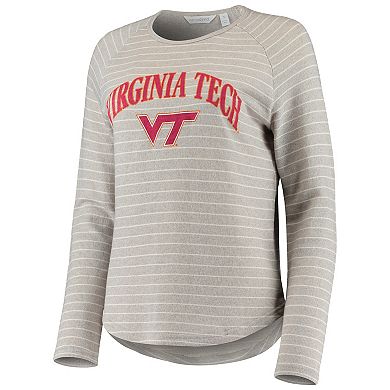 Women's Heathered Gray Virginia Tech Hokies Seaside Striped French Terry Raglan Pullover Sweatshirt