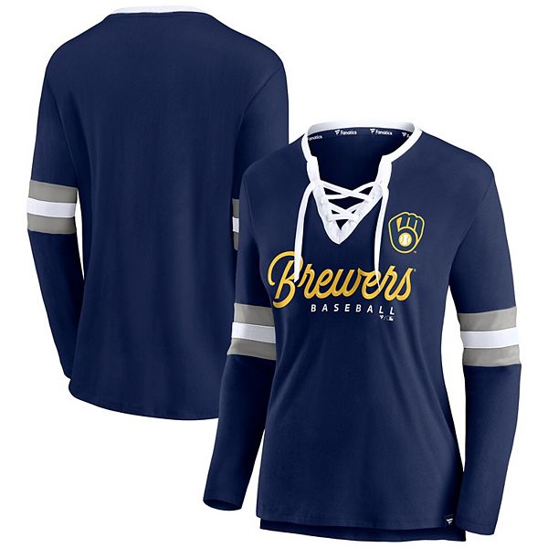 Milwaukee Brewers Fanatics Branded Women's Official Logo V-Neck Long Sleeve  T-Shirt - Navy