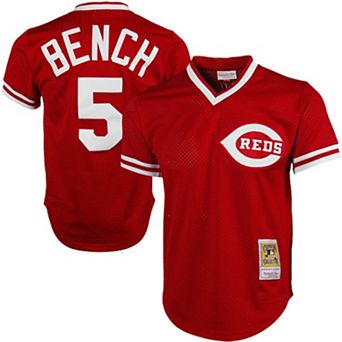 Men's Mitchell & Ness Johnny Bench Red Cincinnati Reds 1983 Authentic Cooperstown Collection Mesh Batting Practice Jersey