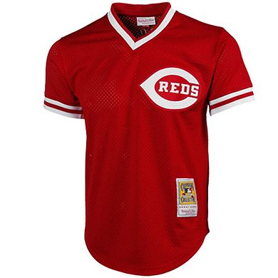 Men's Mitchell & Ness Johnny Bench Red Cincinnati Reds 1983 Authentic Cooperstown Collection Mesh Batting Practice Jersey