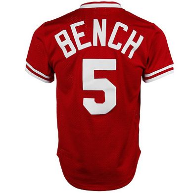 Men's Mitchell & Ness Johnny Bench Scarlet Cincinnati Reds Authentic Batting Practice Jersey