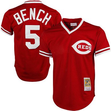 Men's Mitchell & Ness Johnny Bench Scarlet Cincinnati Reds Authentic Batting Practice Jersey