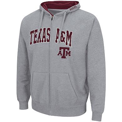 Men's Colosseum Heathered Gray Texas A&M Aggies Arch & Logo 3.0 Full-Zip Hoodie