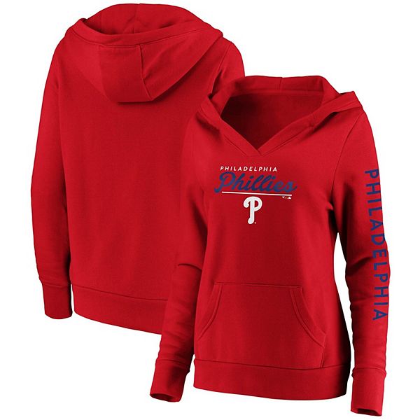 Women's Fanatics Branded Red Philadelphia Phillies Core High Class  Crossover Pullover Hoodie