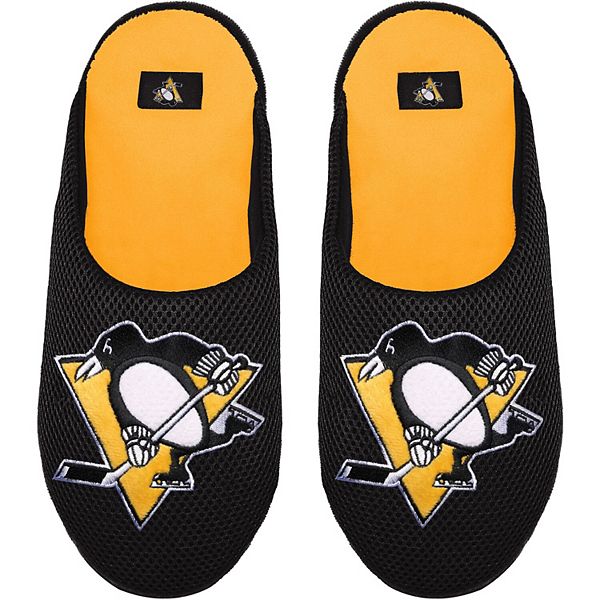 Youth FOCO Pittsburgh Penguins Big Logo Colorblock Mesh Slippers