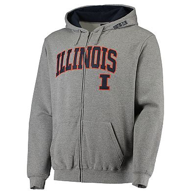 Men's Colosseum Heathered Gray Illinois Fighting Illini Arch & Logo 3.0 Full-Zip Hoodie