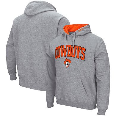 Men's Colosseum Heather Gray Oklahoma State Cowboys Arch & Logo 3.0 Pullover Hoodie