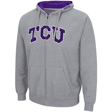 Men's Colosseum Heathered Gray TCU Horned Frogs Arch & Logo 3.0 Full-Zip Hoodie