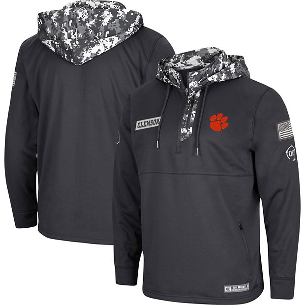 Men s Colosseum Charcoal Clemson Tigers OHT Military Appreciation Digital Camo Quarter Zip Hoodie