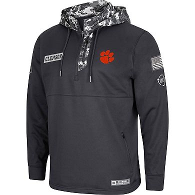 Men's Colosseum Charcoal Clemson Tigers OHT Military Appreciation Digital Camo Quarter-Zip Hoodie