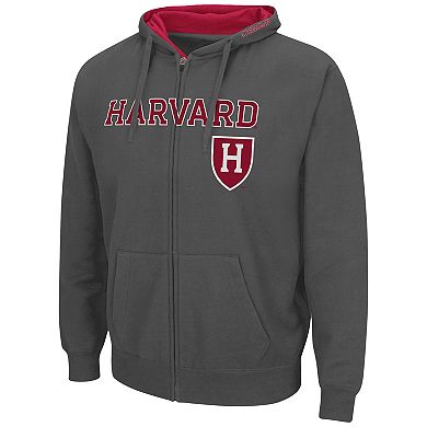 Men's Colosseum Charcoal Harvard Crimson Arch & Logo 3.0 Full-Zip Hoodie