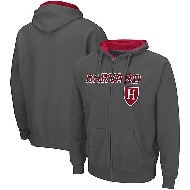 Men's Colosseum Charcoal Harvard Crimson Arch & Logo 3.0 Full-Zip Hoodie