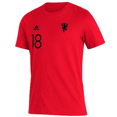 Men's adidas Bruno Fernandes Red Manchester United Name & Number Amplifier T-Shirt