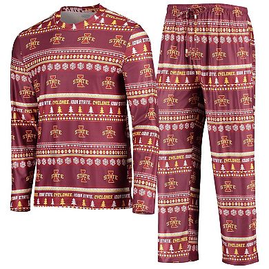 Men's Concepts Sport Cardinal Iowa State Cyclones Ugly Sweater Long Sleeve T-Shirt and Pants Sleep Set