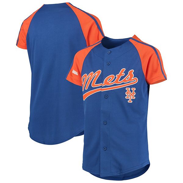 Men's Stitches Royal New York Mets Button-Down Raglan Fashion Jersey