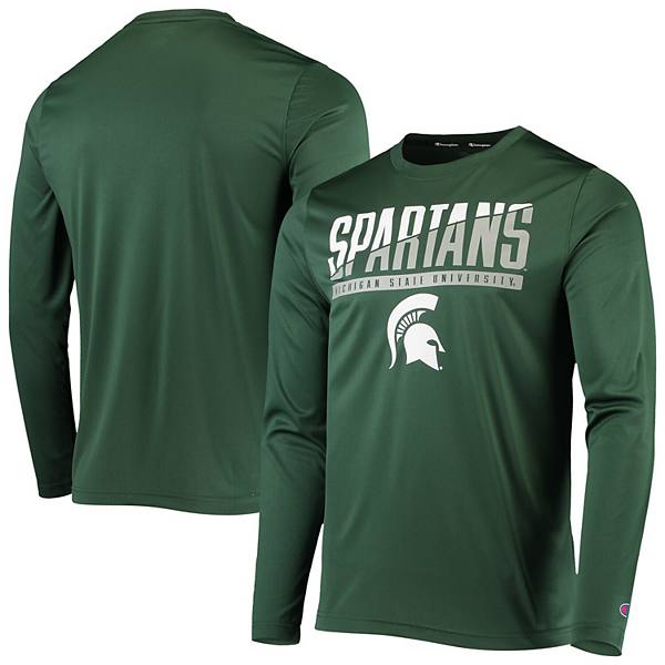 Men's Champion Green Michigan State Spartans Wordmark Slash Long Sleeve ...