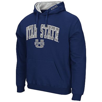 Men's Colosseum Navy Utah State Aggies Arch and Logo Pullover Hoodie