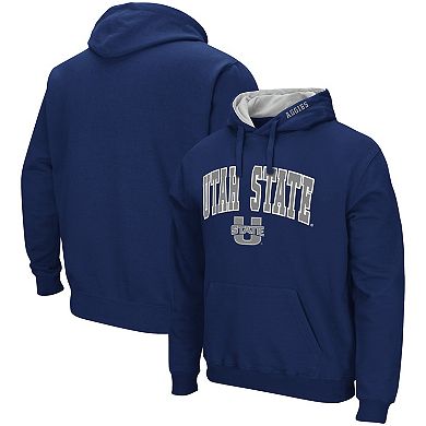 Men's Colosseum Navy Utah State Aggies Arch and Logo Pullover Hoodie