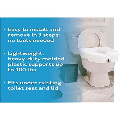 Carex E-Z Lock Raised Toilet Seat, Adds 5 Inches to Toilet Height, Elderly and Handicap Toilet Seat Riser, Round Or Elongated Toilets