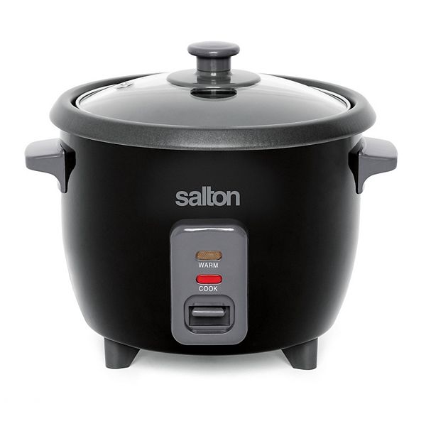 Salton RC1653 Automatic Steel 6 Cup Rice Cooker and Food Steamer with Lid, Black