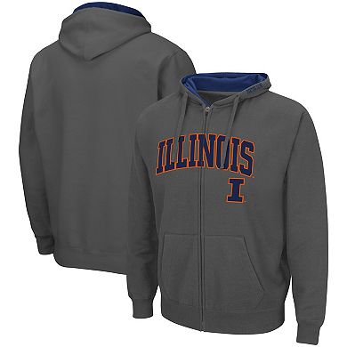 Men's Colosseum Charcoal Illinois Fighting Illini Arch & Logo 3.0 Full-Zip Hoodie