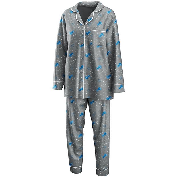 Women's WEAR by Erin Andrews Silver Detroit Lions Long Sleeve Button-Up  Shirt & Pants Sleep