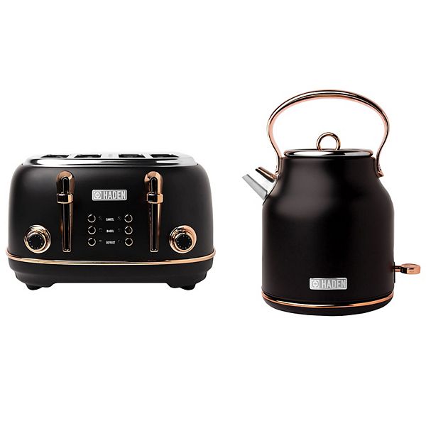 Haden Heritage Stainless Steel Electric Tea Kettle with Toaster, Black